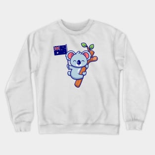 Cute Koala Hanging On Tree And Holding Australian Flag Crewneck Sweatshirt